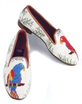 ByPaige - Red and Blue Needlepoint Parrot Women's Loafers