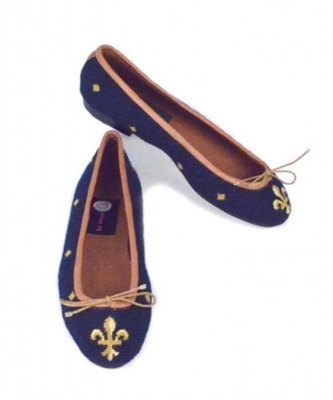 ByPaige - Fleur de Lis on Navy Ballet Flats