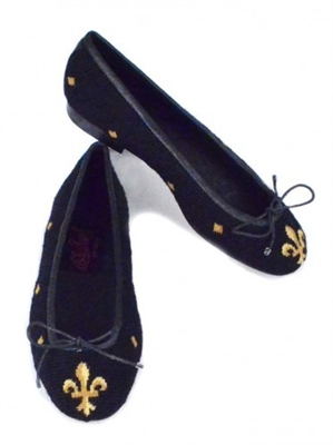 ByPaige - Fleur de Lis on Black Ballet Flats