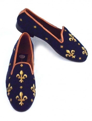 ByPaige - Fleur de Lis on Navy Needlepoint Women's Loafer