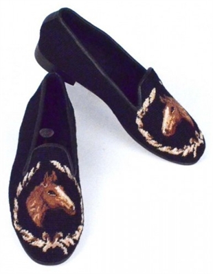 ByPaige - Horse Head on Black Needlepoint Women's Loafer