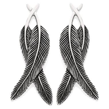 Crossover Feather Earrings in Sterling Silver by Grainger McKoy