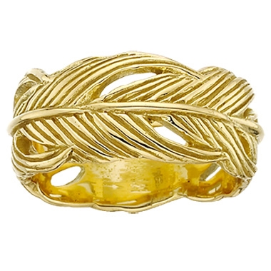 Wide Feather Ring for Men in 14K Gold by Grainger McKoy