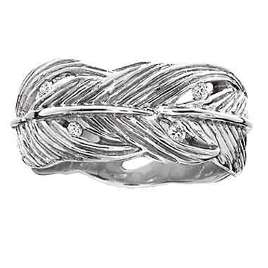 Wide Feather Ring for Women in Platinum Silver by Grainger McKoy