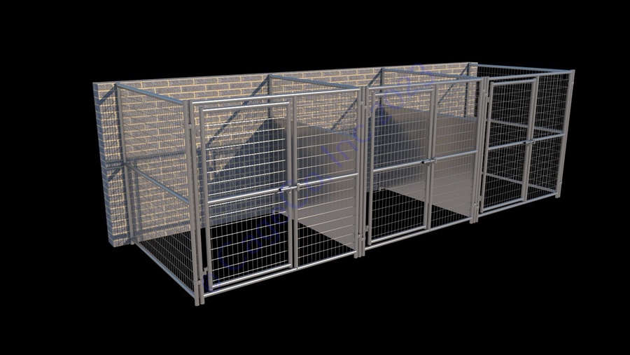 3-Run Indoor/Outdoor Dog Kennels with Fight Guards 6'W x 6'L x 6'H