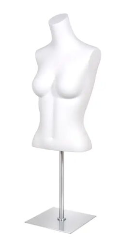 Headless Female Bust Form with Stand - Matte White