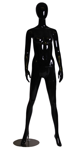 Glossy Black Egghead Female Mannequin arms to side