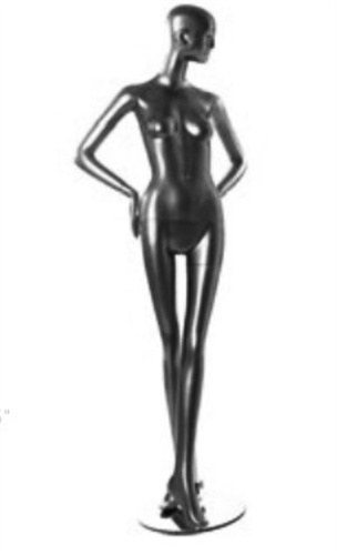 Glossy Black Feminine Abstract Female Mannequin - Hands on Hips Looking Off