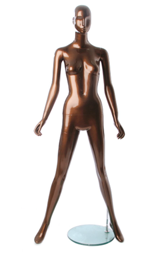 Metallic Bronze Feminine Abstract Female Mannequin - Arms by Sides, Legs Apart