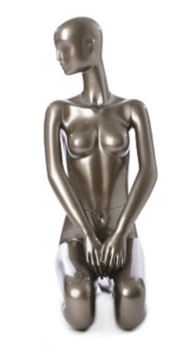 Metallic Pewter Feminine Abstract Female Mannequin - Seated Kneeling Pose