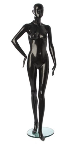 Glossy Black Feminine Abstract Female Mannequin - Right Hand on Hip