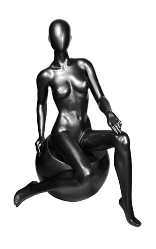 Abstract Head Female Mannequin Matte Black - Seated Pose
