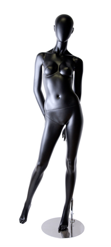 Abstract Head Female Mannequin Matte Black - Hands Behind Back