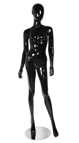 Abstract Head Female Mannequin Glossy Black - Right Hip Out
