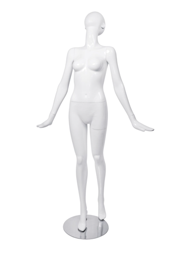 Abstract Head Female Mannequin Glossy White - Arms Flared Head Up