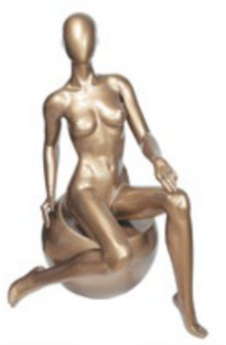 Abstract Head Female Mannequin Metallic Pewter - Seated Pose
