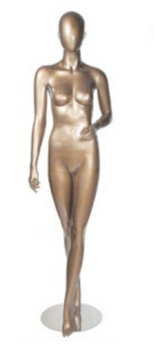 Abstract Head Female Mannequin Metallic Pewter - Walking Left Arm Bent