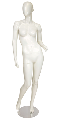 Abstract Head Female Mannequin Pearl White- Knee Bent Hip Out