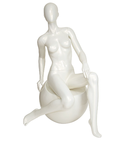 Abstract Head Female Mannequin Pearl White - Seated Pose