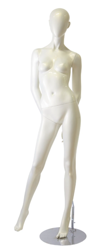 Abstract Head Female Mannequin Pearl White - Hands Behind Back