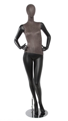 Matte Black Mixed Fabric Female Mannequin Distressed Leatherette with Removable Head