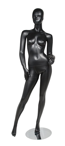 Matte Black Retro Abstract Female Mannequin - Left Hand on Hip