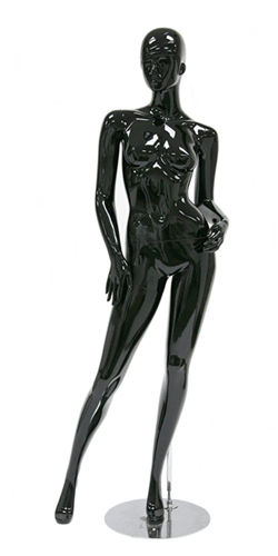 Glossy Black Retro Abstract Female Mannequin - Left Hand on Hip