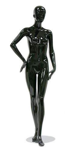 Glossy Black Retro Abstract Female Mannequin - Right Arm Bent