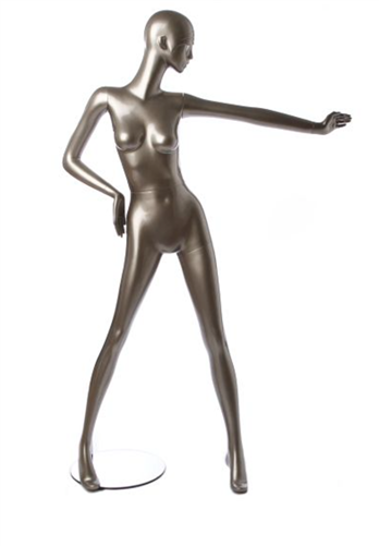 Metallic Pewter Retro Abstract Female Mannequin - Left Hand Out