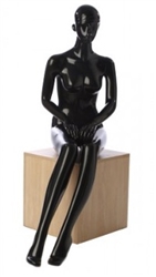 Glossy Black Retro Abstract Seated Female Mannequin - Hands in Lap