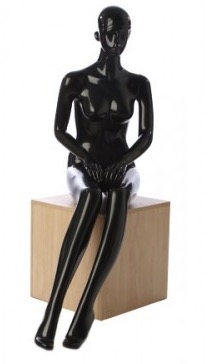 Glossy Black Retro Abstract Seated Female Mannequin - Hands in Lap