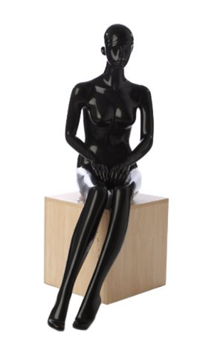 Matte Black Retro Abstract Seated Female Mannequin - Hands in Lap