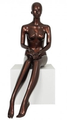 Metallic Bronze Retro Abstract Seated Female Mannequin - Hands in Lap