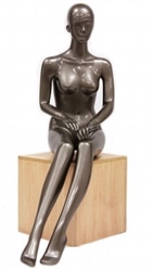 Metallic Pewter Retro Abstract Seated Female Mannequin - Hands in Lap