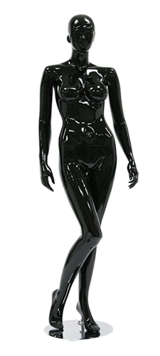 Glossy Black Retro Abstract Female Mannequin - Walking Pose