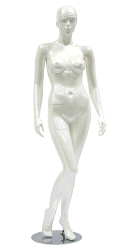 Pearl White Retro Abstract Female Mannequin - Walking Pose