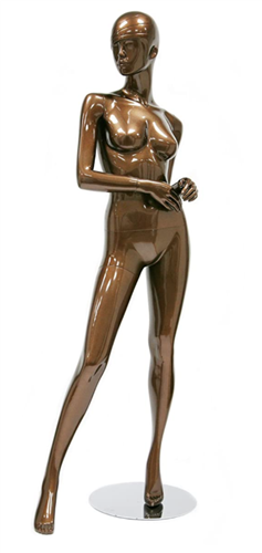 Metallic Bronze Retro Abstract Female Mannequin - Arm Up Leg Out