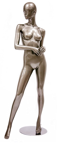 Metallic Pewter Retro Abstract Female Mannequin - Arm Up Leg Out
