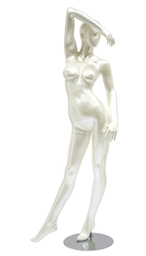 Pearl White Retro Abstract Female Mannequin - Right Arm Overhead