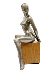 Metallic Pewter Retro Abstract Female Mannequin - Sexy Seated Pose
