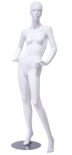 Glossy White Retro Abstract Female Mannequin - Hands on Hips