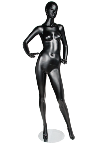 Matte Black Retro Abstract Female Mannequin - Hands on Hips