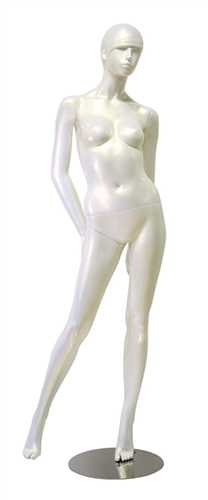 Pearl White Retro Abstract Female Mannequin - Arms Back Leg Out