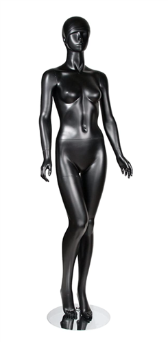 Matte Black Retro Abstract Female Mannequin - Right Leg Bent