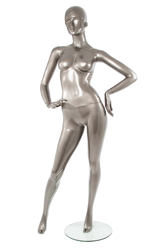 Modish Unbreakable Metallic Pewter Female Abstract Mannequin Hands on Hips - Pose 2
