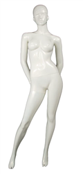 Big Breasted Modish Unbreakable Glossy Pearl White Female Abstract Mannequin Arms Behind Back