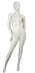 Modish Unbreakable Glossy Pearl White Female Abstract Mannequin with Molded Hair and Arms Behind Back