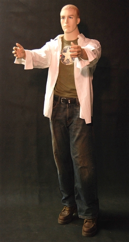 Realistic Male Mannequin with arms at sides in a straight on pose.