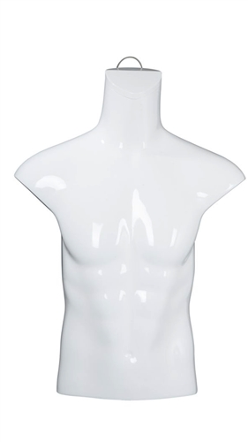 Headless Male Glossy White Freestanding 1/2 Torso Form