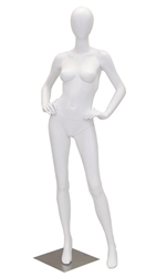 Hands on Hips Glossy White Female Egghead Mannequin from www.zingdisplay.com